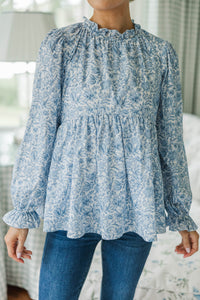 NURSING COLLECTION: Making Moves Blue Poplin Ruffled Blouse