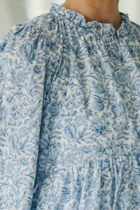 NURSING COLLECTION: Making Moves Blue Poplin Ruffled Blouse