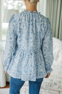 NURSING COLLECTION: Making Moves Blue Poplin Ruffled Blouse