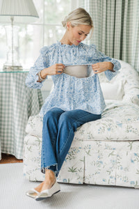 NURSING COLLECTION: Making Moves Blue Poplin Ruffled Blouse
