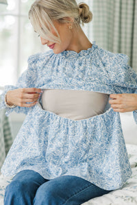 NURSING COLLECTION: Making Moves Blue Poplin Ruffled Blouse