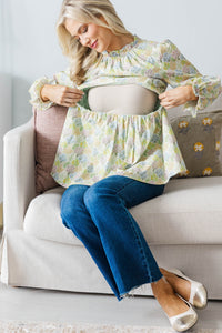 NURSING COLLECTION: Making Moves Sage Cotton Poplin Ruffled Blouse