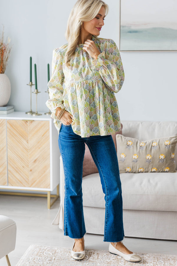 NURSING COLLECTION: Making Moves Sage Cotton Poplin Ruffled Blouse