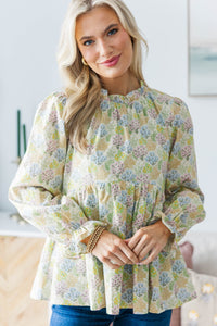 NURSING COLLECTION: Making Moves Sage Cotton Poplin Ruffled Blouse