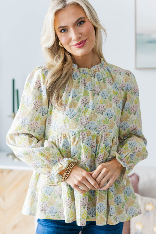 NURSING COLLECTION: Making Moves Sage Cotton Poplin Ruffled Blouse