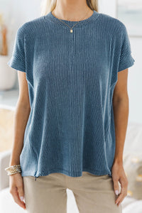 NURSING COLLECTION: Catch On Navy Ribbed Top