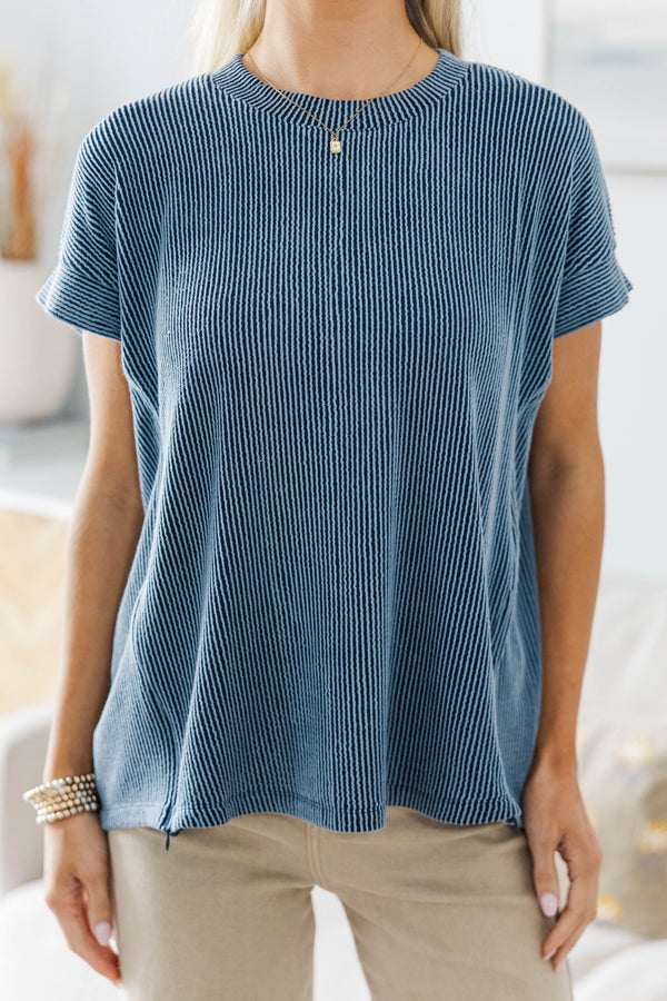 NURSING COLLECTION: Catch On Navy Ribbed Top