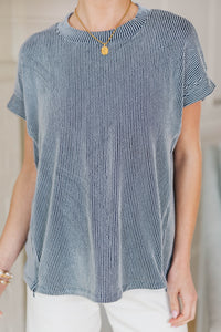NURSING COLLECTION: Catch On Navy Ribbed Top