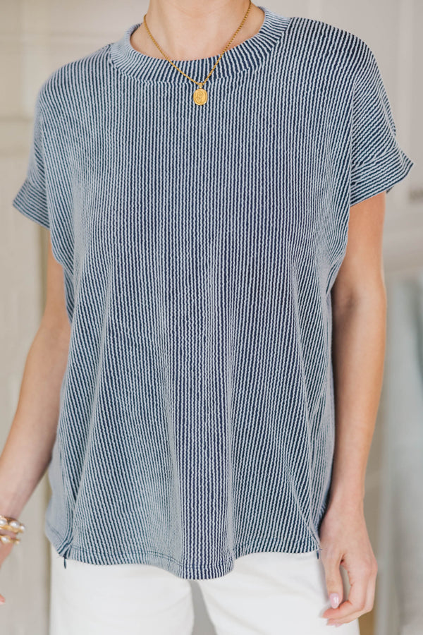 NURSING COLLECTION: Catch On Navy Ribbed Top