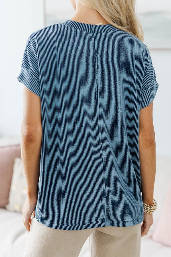 NURSING COLLECTION: Catch On Navy Ribbed Top