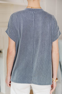 NURSING COLLECTION: Catch On Navy Ribbed Top