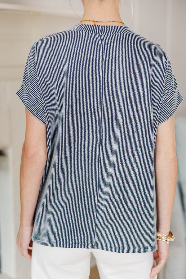 NURSING COLLECTION: Catch On Navy Ribbed Top