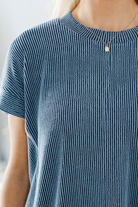 NURSING COLLECTION: Catch On Navy Ribbed Top