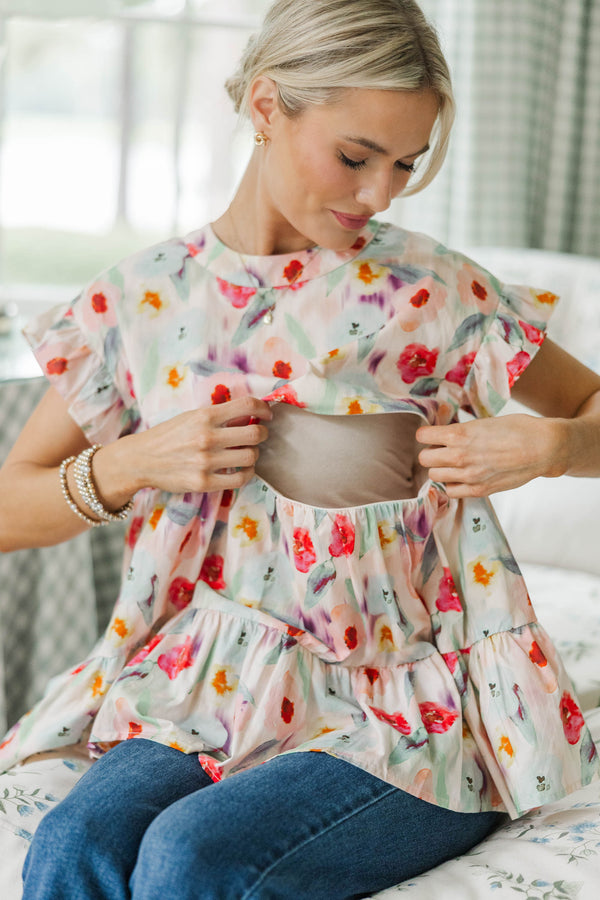 NURSING COLLECTION: Hear Your Call Cream Floral Babydoll Top