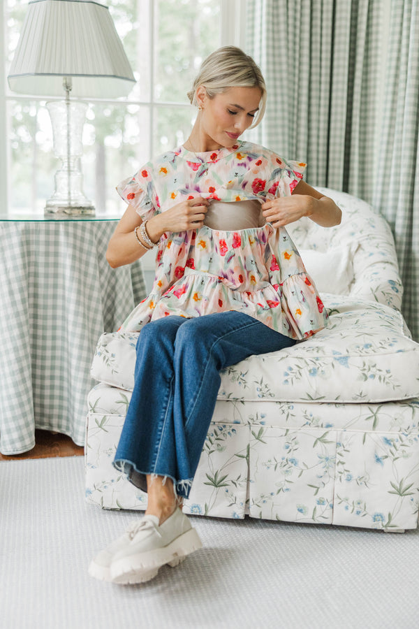 NURSING COLLECTION: Hear Your Call Cream Floral Babydoll Top