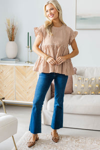 NURSING COLLECTION: Hear Your Call Brown Striped Babydoll Top