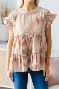 NURSING COLLECTION: Hear Your Call Brown Striped Babydoll Top