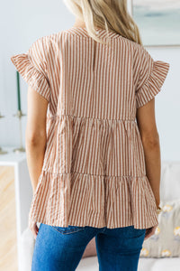 NURSING COLLECTION: Hear Your Call Brown Striped Babydoll Top