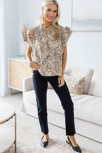 NURSING COLLECTION: All For Love Taupe Abstract Blouse