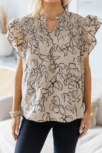 NURSING COLLECTION: All For Love Taupe Abstract Blouse