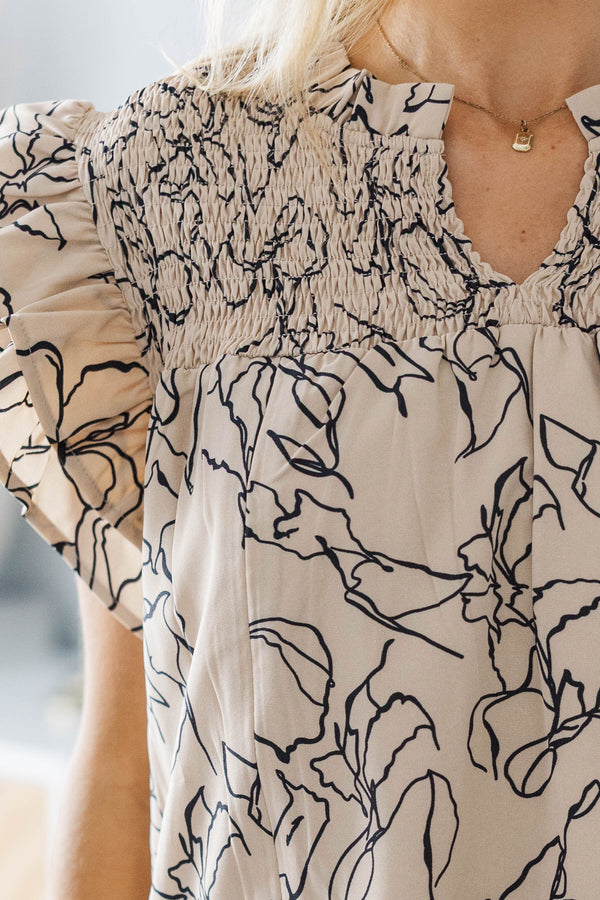 NURSING COLLECTION: All For Love Taupe Abstract Blouse