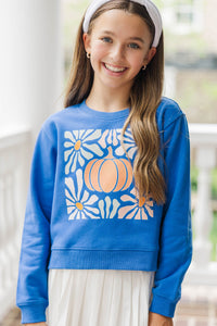 Girls: Pumpkin Pop Floral Blue Graphic Sweatshirt