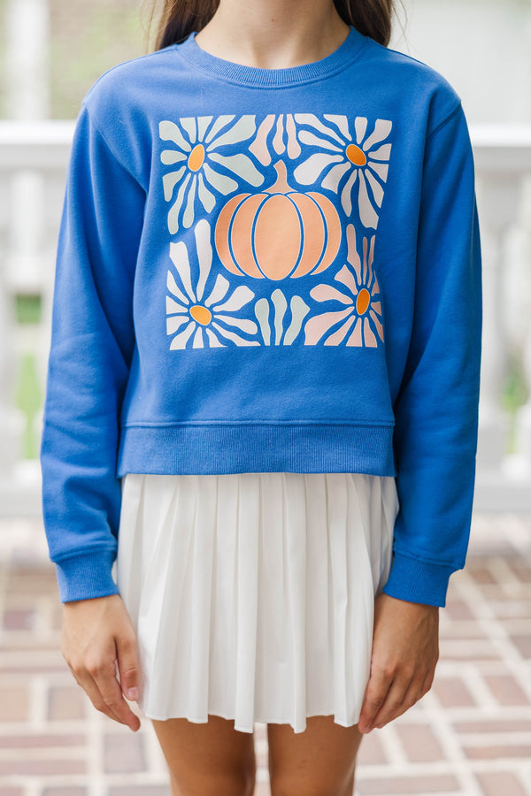 Girls: Pumpkin Pop Floral Blue Graphic Sweatshirt