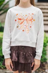 Girls: Fall Feelings Ahead Orange Gingham Bow Sweatshirt
