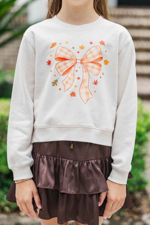 Girls: Fall Feelings Ahead Orange Gingham Bow Sweatshirt