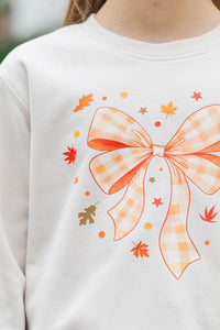 Girls: Fall Feelings Ahead Orange Gingham Bow Sweatshirt