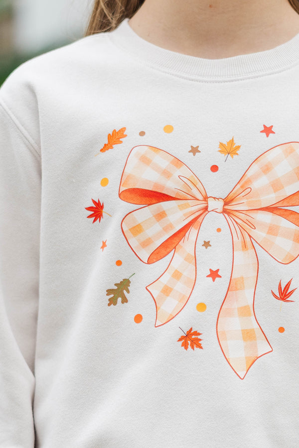 Girls: Fall Feelings Ahead Orange Gingham Bow Sweatshirt