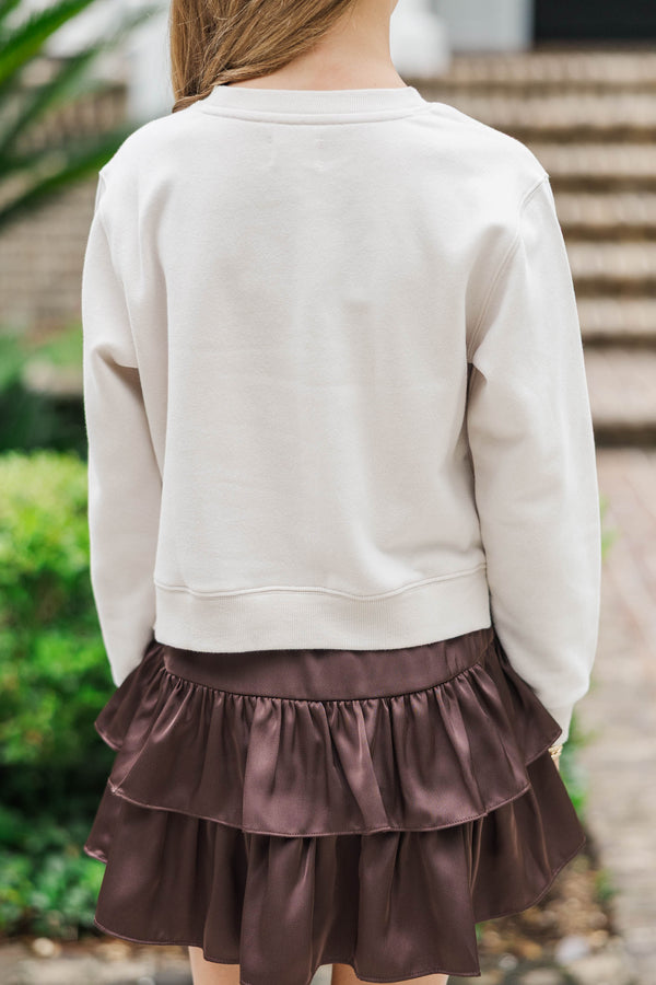 Girls: Fall Feelings Ahead Orange Gingham Bow Sweatshirt