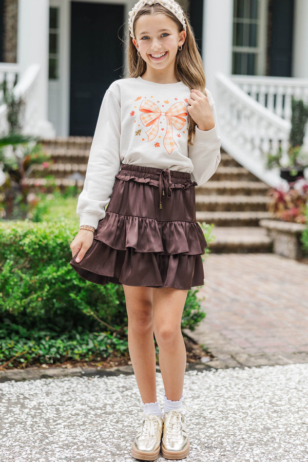 Girls: Fall Feelings Ahead Orange Gingham Bow Sweatshirt