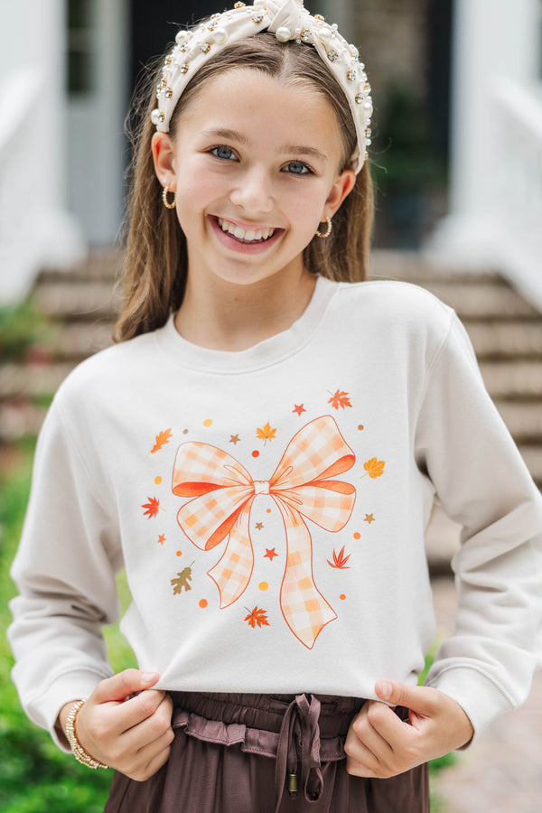 Girls: Fall Feelings Ahead Orange Gingham Bow Sweatshirt