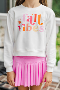 Girls: Fall Vibes White Graphic Sweatshirt