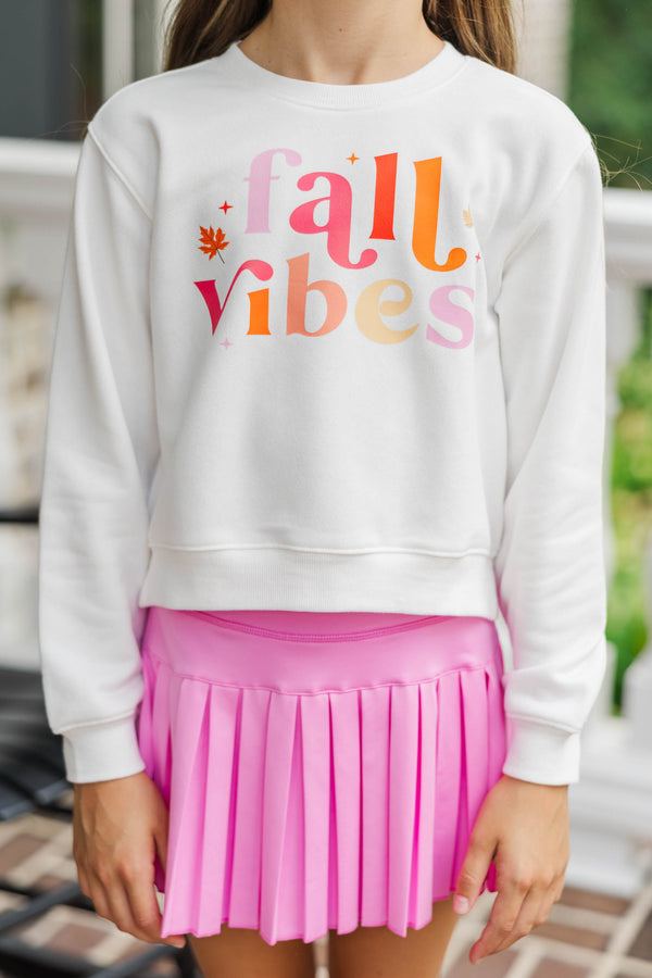 Girls: Fall Vibes White Graphic Sweatshirt