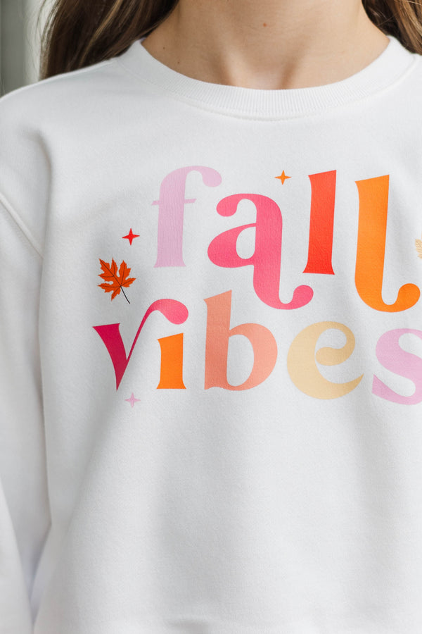 Girls: Fall Vibes White Graphic Sweatshirt