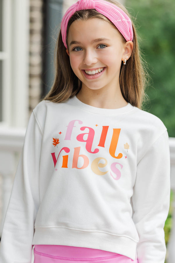 Girls: Fall Vibes White Graphic Sweatshirt