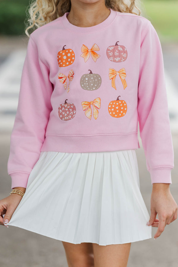 Girls: Pumpkin With Bow Blush Graphic Sweatshirt