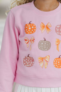 Girls: Pumpkin With Bow Blush Graphic Sweatshirt