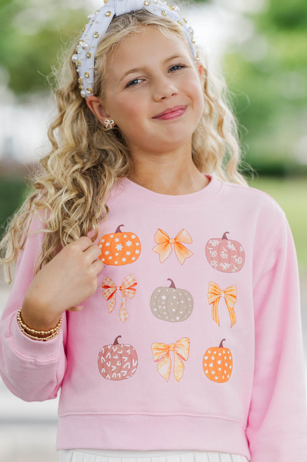 Girls: Pumpkin With Bow Blush Graphic Sweatshirt