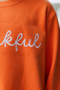 Girls: Thankful Orange Embroidered Graphic Sweatshirt