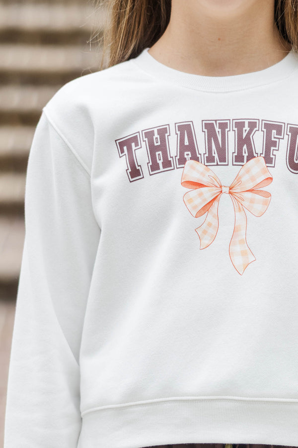 Girls: Thankful White Graphic Sweatshirt