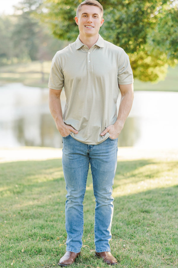 Mens: On Par Olive Striped Collared Shirt