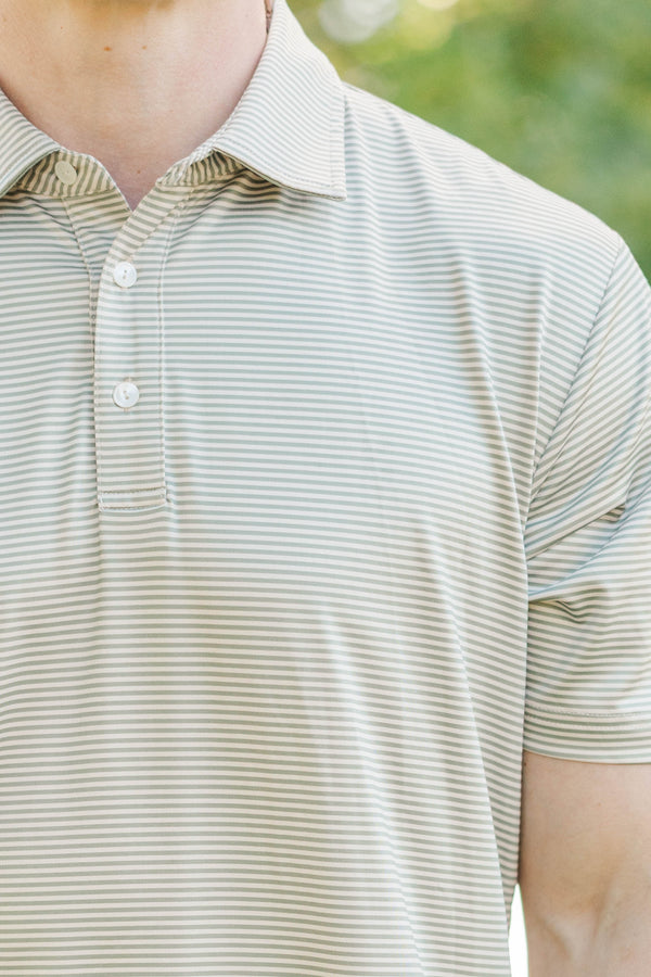 Mens: On Par Olive Striped Collared Shirt