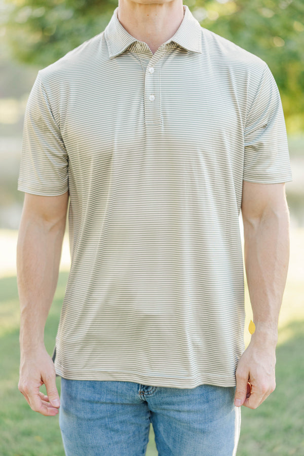 Mens: On Par Olive Striped Collared Shirt