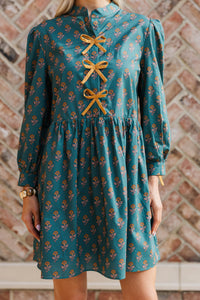 Pine And Proper Teal Green Medallion Babydoll Dress