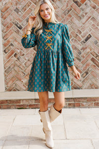 Pine And Proper Teal Green Medallion Babydoll Dress