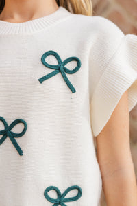 Girls: Pine And Proper Emerald Bow Sweater