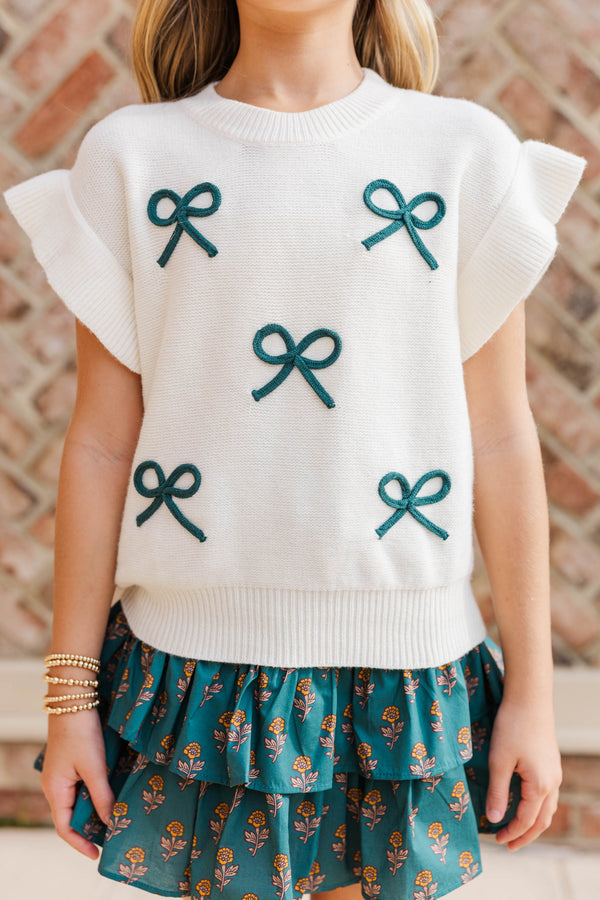 Girls: Pine And Proper Emerald Bow Sweater